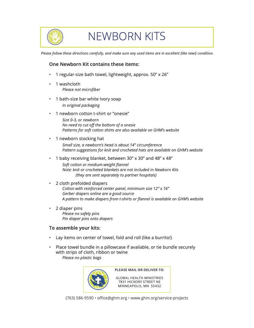 List of items to donate